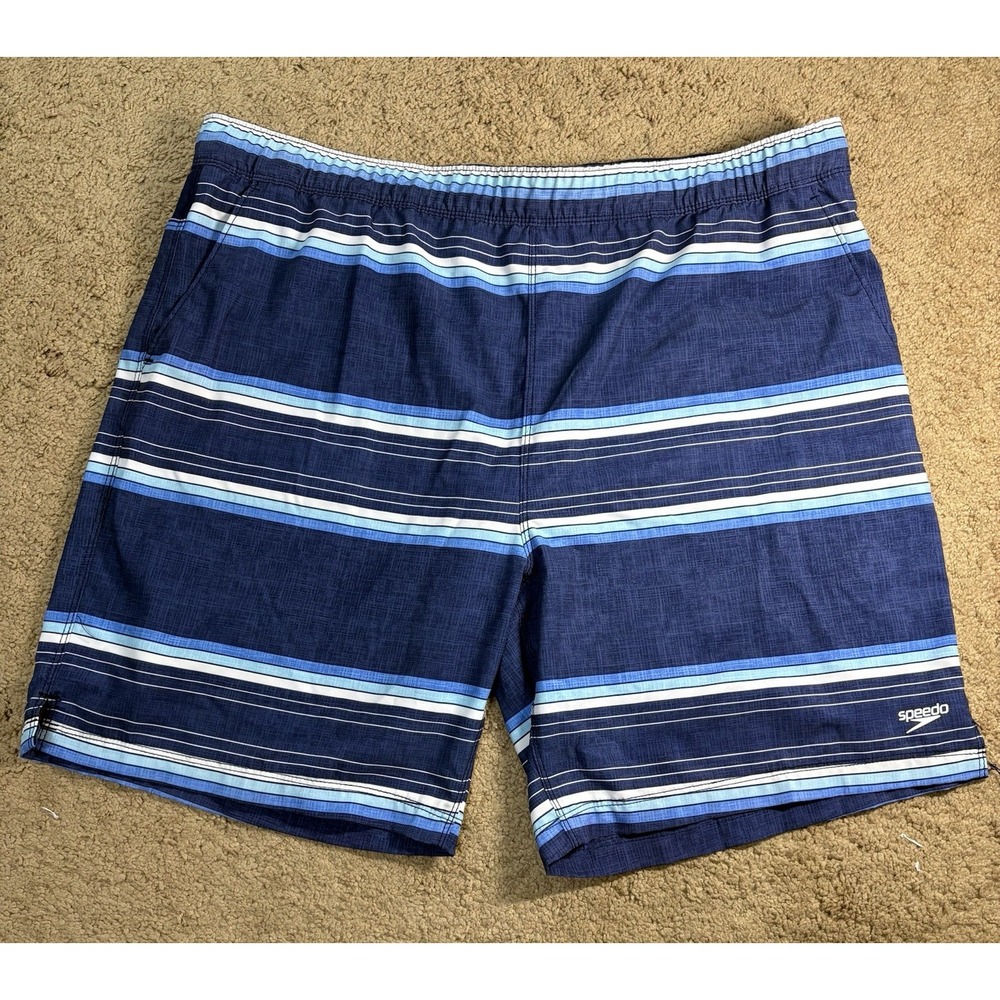 Speedo Hydro Tech‎ Volley Swim Shorts Men XXL Lined Striped UPF 50+ Vacation